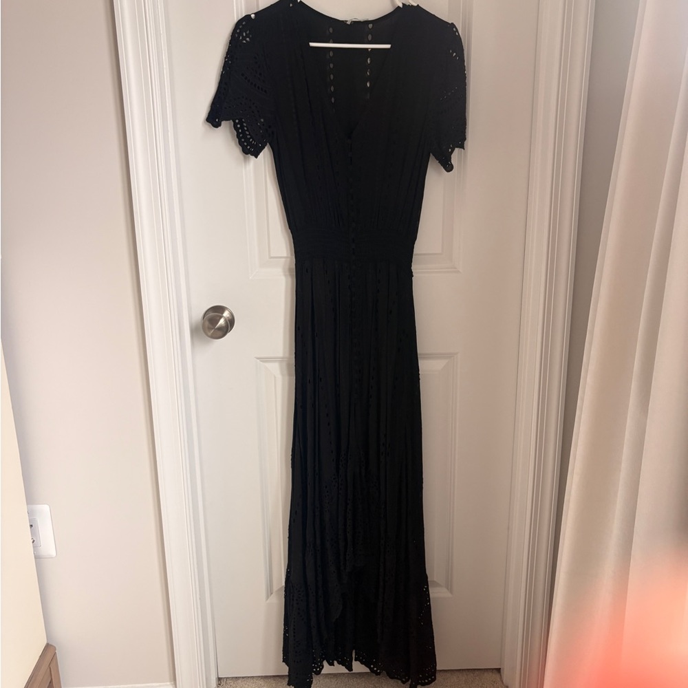 Elegant but Casual Black Eyelet Maxi Dress